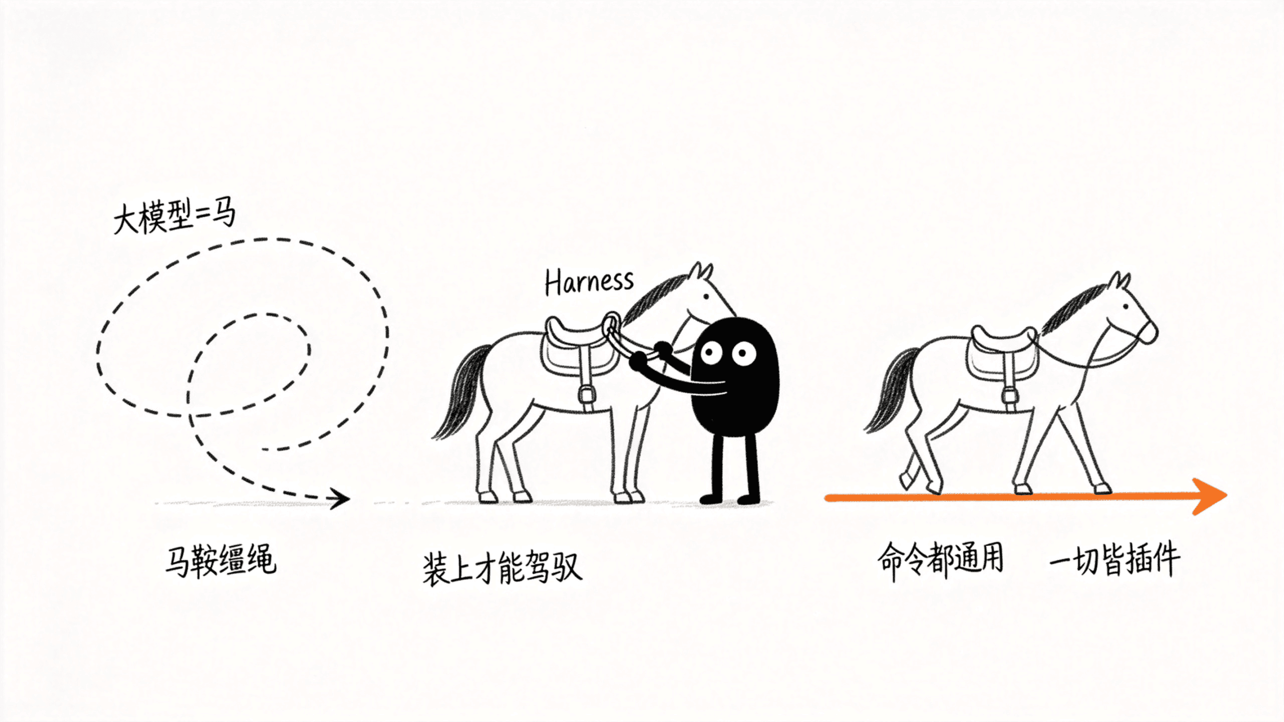 封面：小黑给大模型这匹马装上马鞍缰绳（Harness），马才乖乖走直线