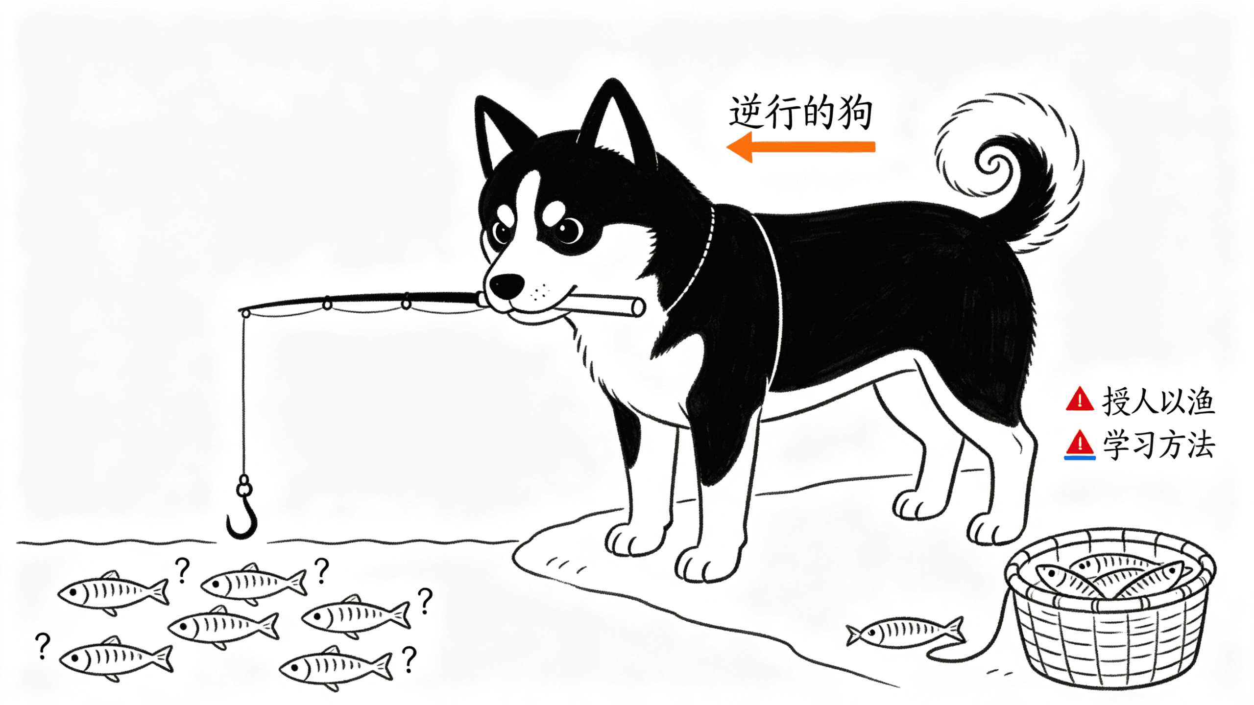 授人以渔——狗执竿垂钓问号鱼群