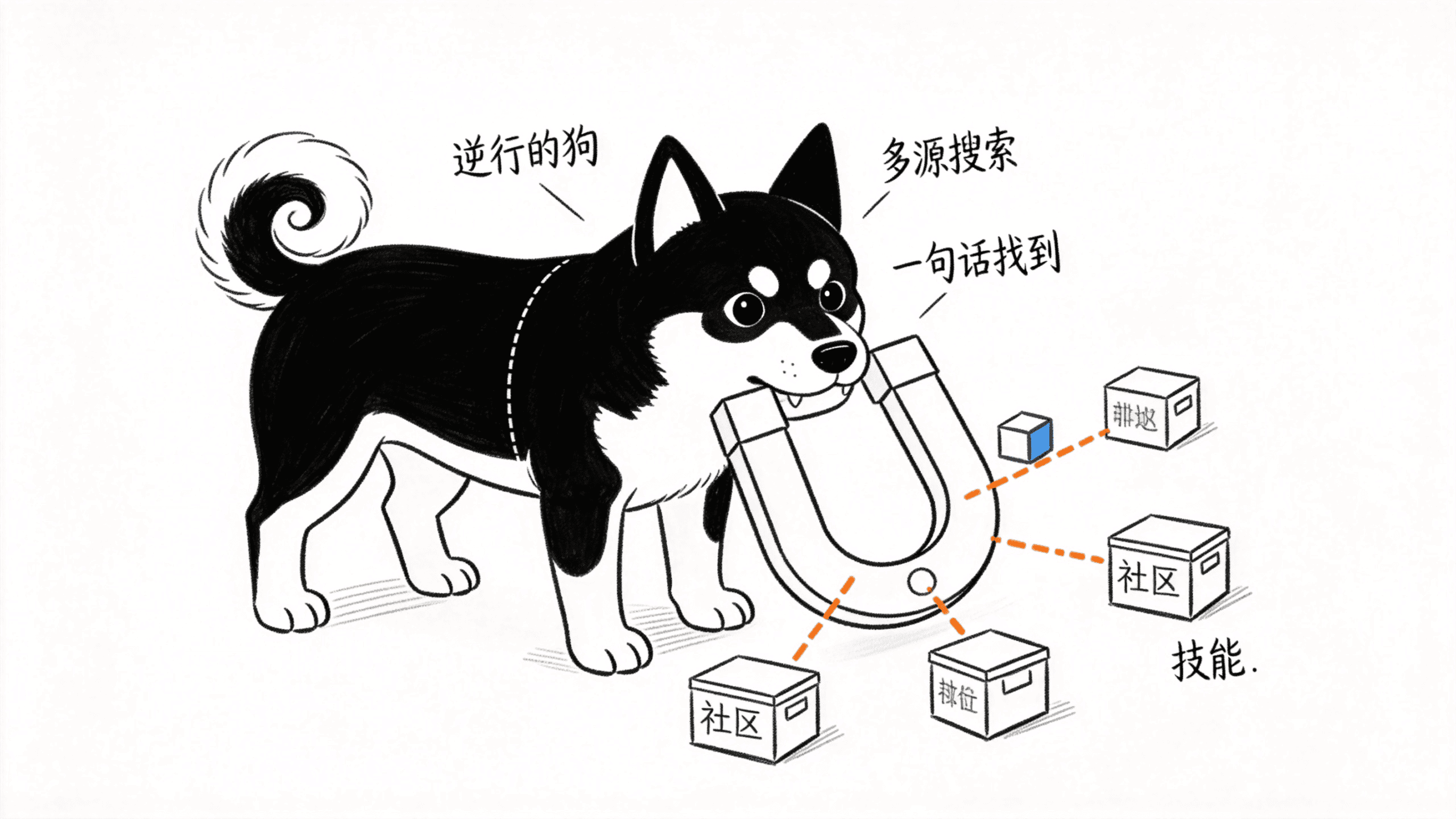 狗举磁铁从多个社区吸来技能包